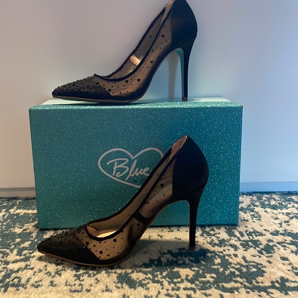 Betsy Johnson- ‘Rubie’ pump 7.5- black mesh/ rhinestone stilettos- gently worn - Picture 1 of 4